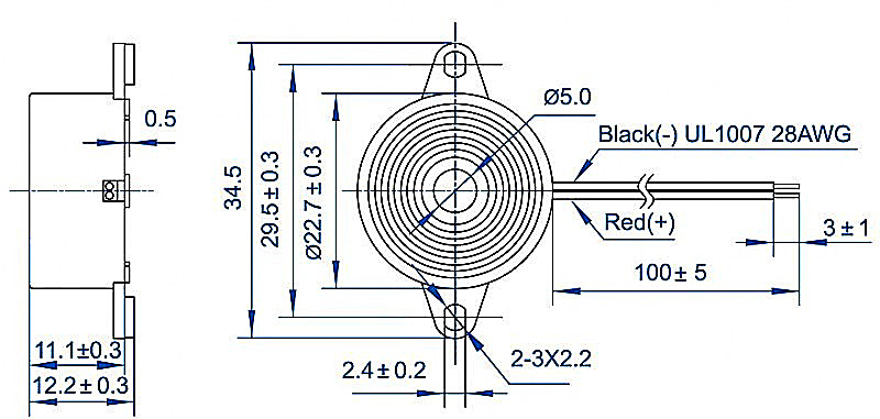 23mm*12mm super loud piezo buzzer with leads