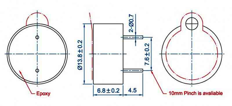 14MM*7MM 5v 85dB pin type piezoelectric buzzer 
