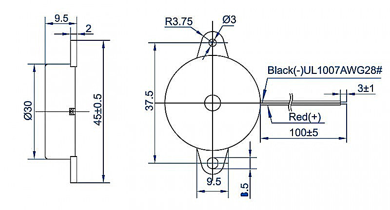 30MM*10MM 90dB continuous tone piezo buzzer